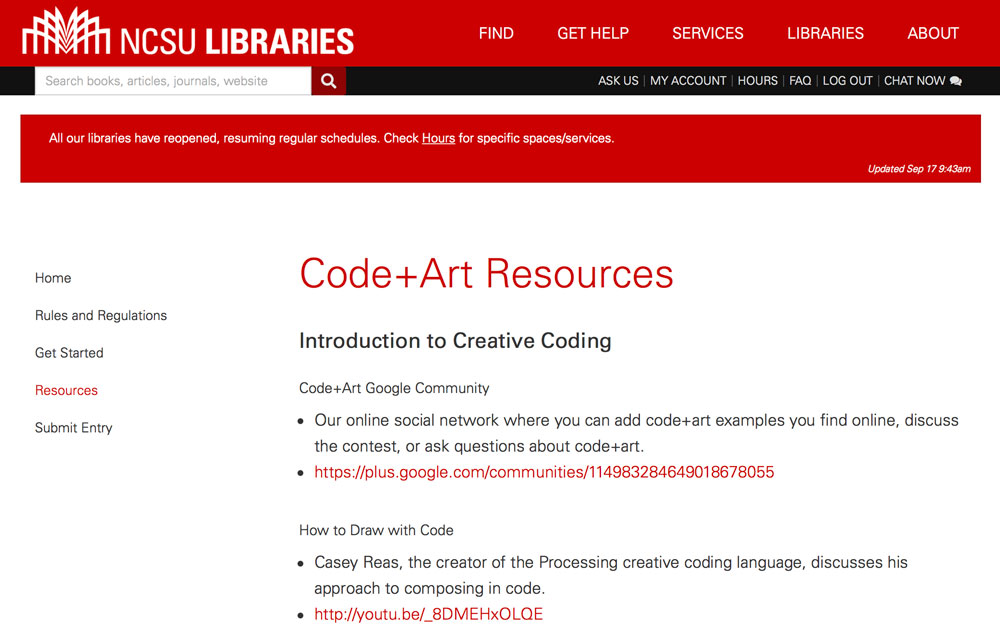 NCSU Libraries Code+Art Resources